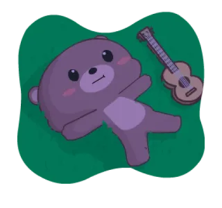💗 oso, dibujos animados, mono, guitarra, tumbado, música telegram sticker