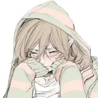 😭 Anime, Mädchen, weinend, traurig, Hoodie telegram sticker