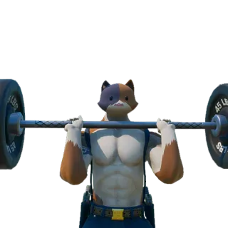 🏋️‍♂️ Fortnite Katze, Fortnite, Gewichtheben, Fitness, Cartoon, Spiel telegram sticker