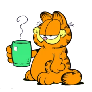 ☕️ Garfield cat, coffee, cartoon, sleepy, orange whatsapp sticker