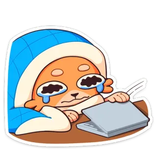 😭 crying, sad, computer, sleepy, blanket, dog, animal whatsapp sticker