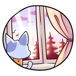 😍 猫, 窓, 自然, 風景, 漫画, かわいい, 平和, 空 telegram sticker