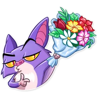 💐 летучая мышь, цветок, букет, мультфильм, животное, милый telegram sticker