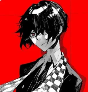 🌟 Anime, Postać, Manga, Ilustracja, Sztuka, Czarny i czerwony, Stylowy telegram sticker