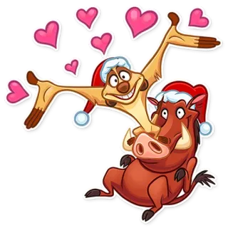 🥰 Timon and Pumbaa The Lion King Timon, Pumbaa, The Lion King, friends, hearts, cartoon telegram sticker