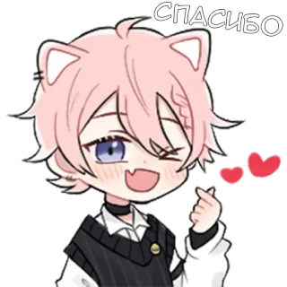 🙂 СПАСИБО anime, chibi, cute, thank you, cat ears, hearts, winking whatsapp sticker