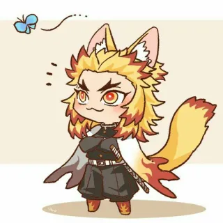 🔥 Rengoku Kyoujurou Demon Slayer アニメ, ちび, キツネ, 煉獄, 鬼滅の刃, 蝶, かわいい telegram sticker