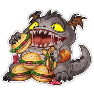 🍔 Monster, Essen, Burger, Cartoon, Lebensmittel, Sandwich, hungrig, Kreatur telegram sticker