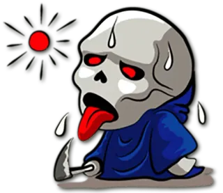 ☀ cráneo, agotado, lengua, dibujos animados, sudor telegram sticker