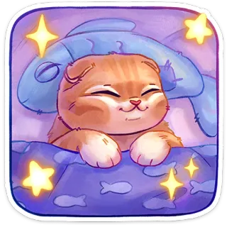 😴 猫, 子猫, 睡眠, かわいい, アニメ, 魚, 星, 夢 telegram sticker