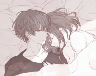 💘 Anime, Coppia, Dormire, Letto, Amore, Cartone animato telegram sticker