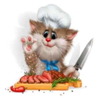 👨‍🍳 gato, chef, cozinha, carne, faca, comida whatsapp sticker