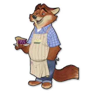 🍰 antropomórfico, raposa, padeiro, torta, desenho animado telegram sticker