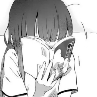 📙 Аниме, Чтение, Манга, Девушка, Книга, В помещении whatsapp sticker