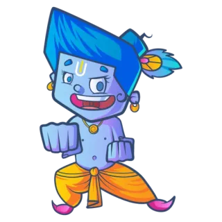 👊 Krishna 卡通, 印度教, 神, 蓝色, 头像 telegram sticker