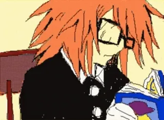 🔪 anime, desenho animado, leitura, óculos, livro, ilustração whatsapp sticker