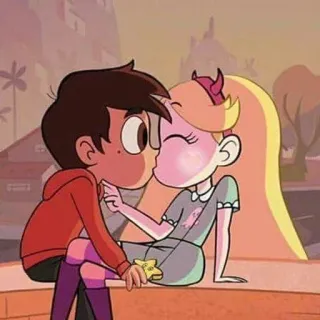 🖤 Star Butterfly Star vs. the Forces of Evil kissing, cartoon, affection, romance, couple telegram sticker