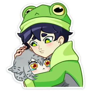 🤗 可爱, 动漫, 青蛙帽子, 难过, 哭泣, 拥抱 whatsapp sticker