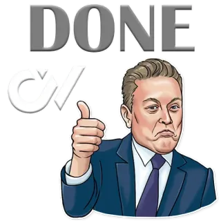 😉 Elon Musk DONE Илон Маск, Палец вверх, Сделано, Мем, Успех whatsapp sticker