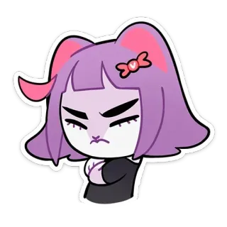 😡 hoạt hình, nhân vật, hình minh họa, nhãn dán, tóc tím, cô gái whatsapp sticker