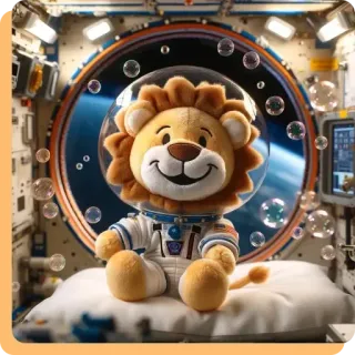🪄 lew, astronauta, kosmos, pluszak, bańki mydlane, stacja kosmiczna whatsapp sticker