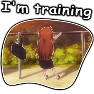 💪 I'm training latihan, gadis anime, olahraga, pull-up, kebugaran, tampak belakang telegram sticker