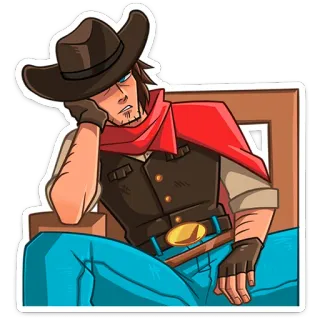⭐ Kowboj, Western, Postać, Kapelusz, Szalik, Siedzący, Brązowy, Niebieski telegram sticker