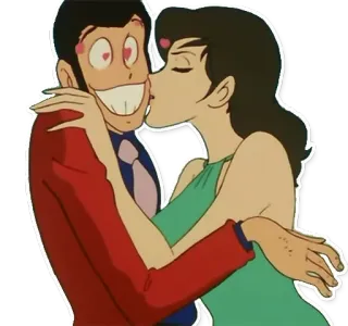 💗 Lupin Аниме, Поцелуи, Любовь, Мультфильм, Нежность whatsapp sticker