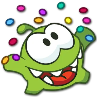 🍬 Om Nom Cut the Rope 옴 놈, cut the rope, 몬스터, 게임, 만화, 귀여운, 초록 telegram sticker