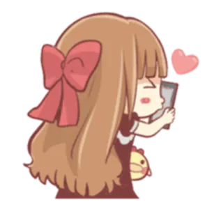 😚 Mädchen, Cartoon, Herz, Schleife, süß telegram sticker