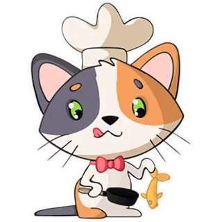 🐟 Katze, Koch, Kochen, Essen, Fisch, süß, Tier, Cartoon telegram sticker