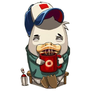 ☕ pato, café, donut, desenho animado, adesivo, animal whatsapp sticker