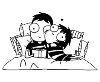 🔮 amor, desenho animado, casal, cama, lendo, fofo telegram sticker