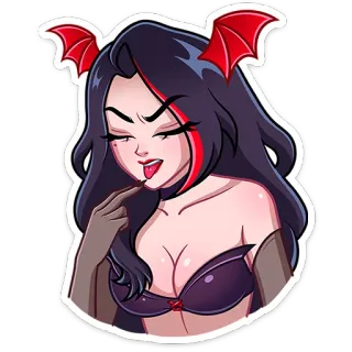 ⭐ Desenho animado, Mulher, Fantasia, Demônio, Vermelho, Asas, Garota, Halloween telegram sticker
