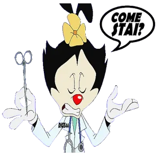 🤧 Dot Warner Animaniacs COME STAI? мультфильм, медицинский, приветствие, итальянский, ножницы, точка, Animaniacs telegram sticker