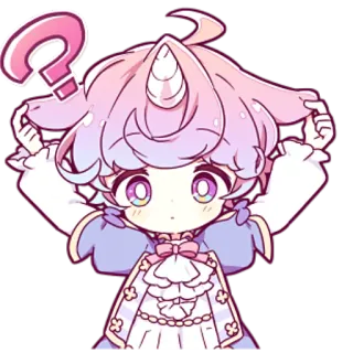 ❓ niedlich, Einhorn, Pastell, kawaii, Anime-Stil, Fragezeichen, Cartoon telegram sticker