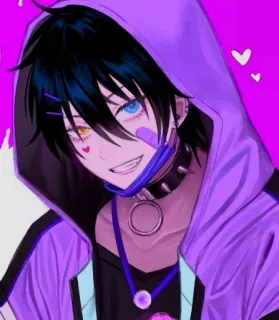 💜 Anime, Dibujos animados, Sudadera con capucha, Morado, Cuello, Gótico telegram sticker