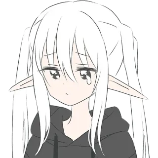 😢 ragazza anime, triste, elfo, carino, piangente, arte digitale telegram sticker