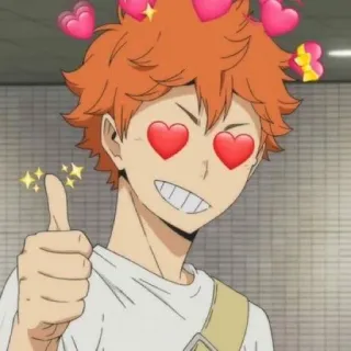 👍 Hinata Shoyo Haikyuu!! anime, Haikyuu!!, Hinata Shoyo, hearts, cute, love telegram sticker