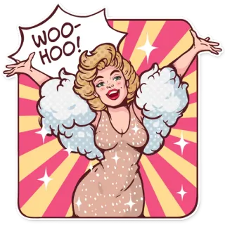 🎆 WOO-HOO! woman, celebration, party, cheering, retro, vintage telegram sticker
