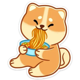 🍜 강아지, 새끼 강아지, 국수, 먹는, 그릇, 귀여운, 카와이 telegram sticker