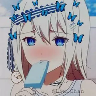 💙 Аниме, Мультфильм, Девушка, Бабочки, Мороженое, Милый, Иллюстрация telegram sticker