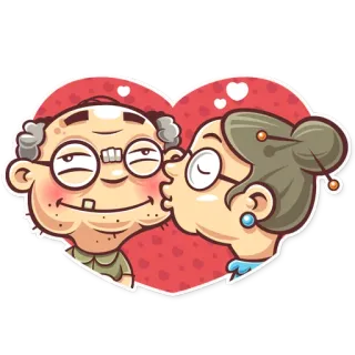 ❤ Dibujos animados, Pareja mayor, Amor, Corazón, Beso telegram sticker