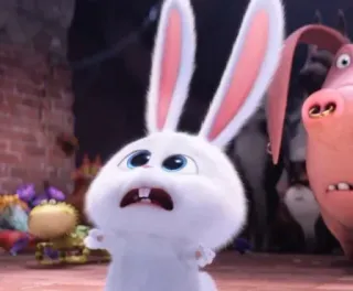 😰 Snowball The Secret Life of Pets coelho, branco, animal, desenho animado, animado whatsapp sticker