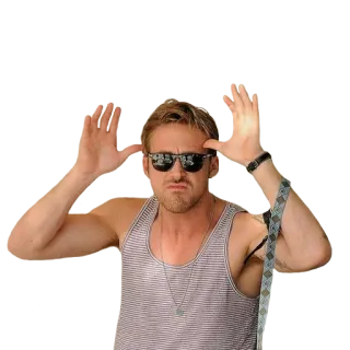 🕶 man, zonnebril, tanktop, grappig gezicht, gekke bekken trekken whatsapp sticker