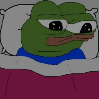 😔 Pepe the Frog Pepe, Meme, Żaba, Smutny, Łóżko, Śpiący telegram sticker