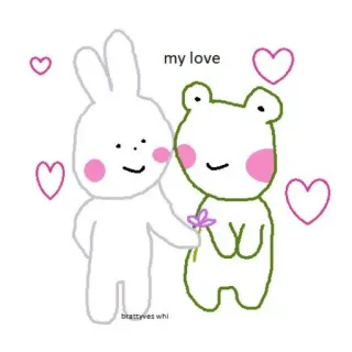 👩‍❤️‍💋‍👩 my love кролик, лягушка, любовь, милый, мультик, сердце, дружба whatsapp sticker