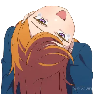 🥲 аниме девушка, плачет, вверх ногами, грустно, слезы, мультфильм whatsapp sticker