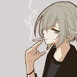🚬 Аниме, Курение, Сигарета, Седые волосы, Черная куртка, Аниме парень telegram sticker