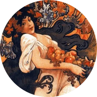 🌺 Jugendstil, Frau, Blumen, Vintage, Illustration, Gemälde, Klassisch telegram sticker